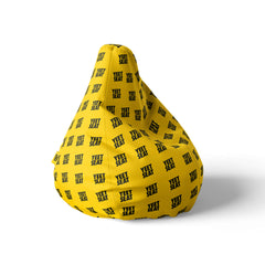 A right side image of a bright yellow beanbag with Yeet Seat logos on a white background.