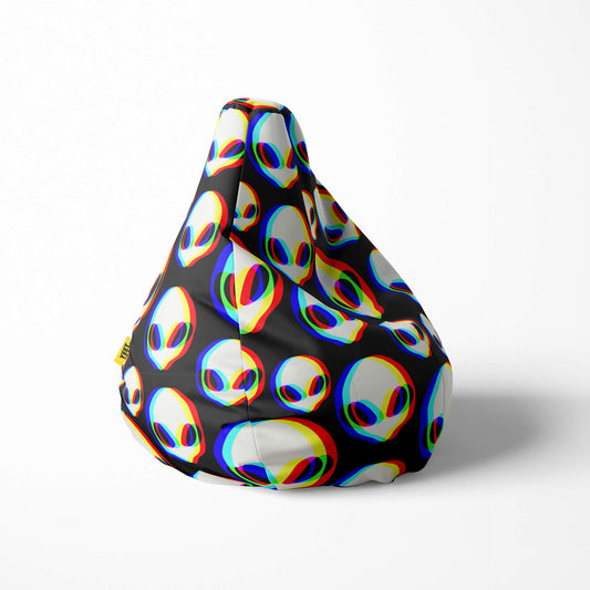 A right side image of glitch-style aliens bean bag on a white background