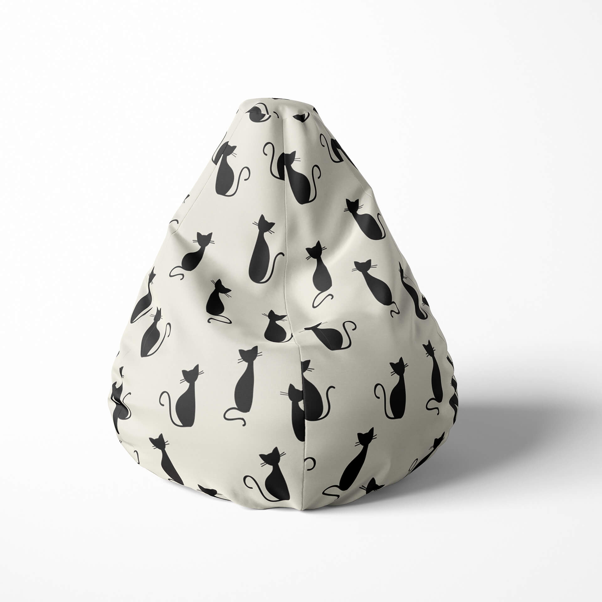 A front image of a black cat beanbag on a white background