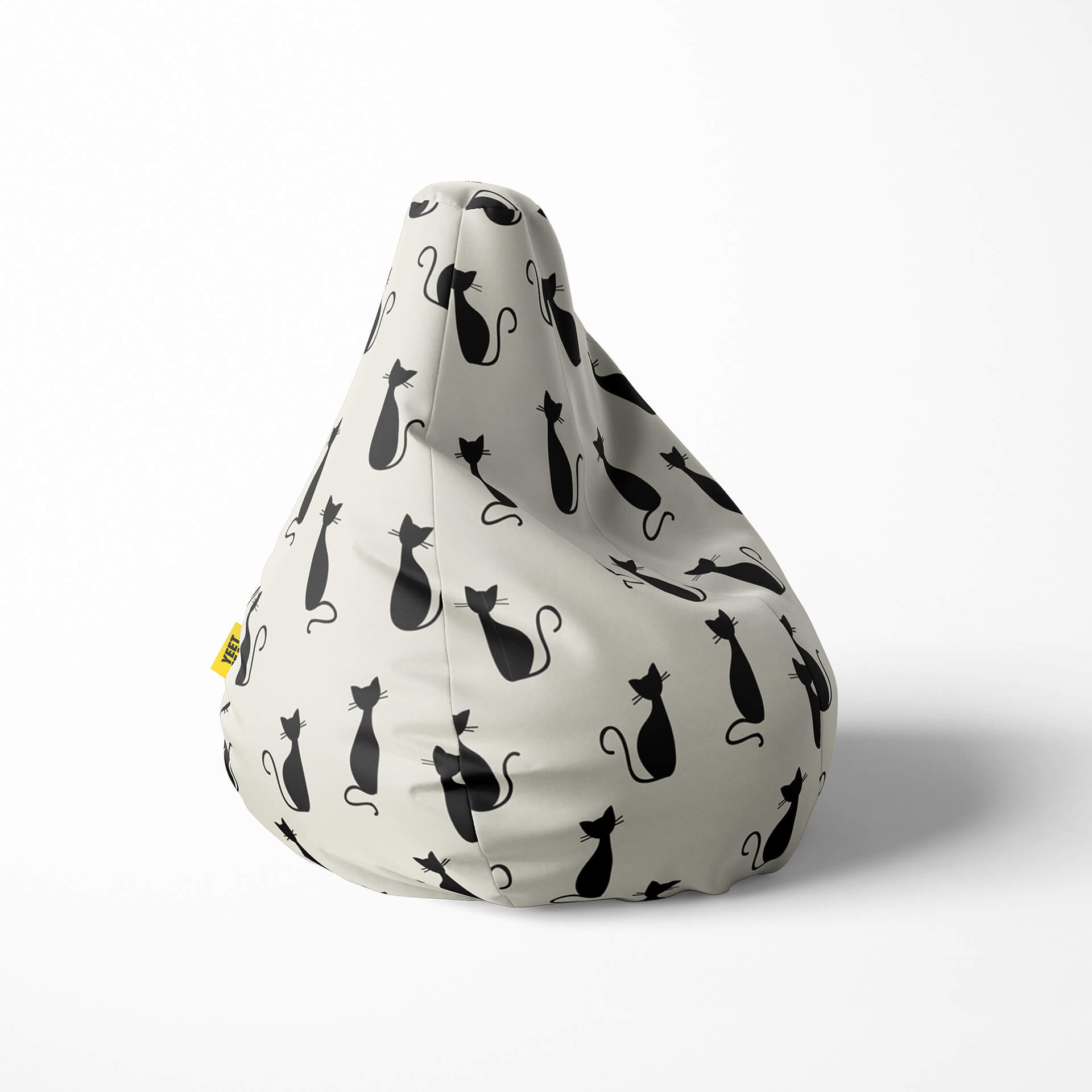 A right side image of a black cat beanbag on a white background