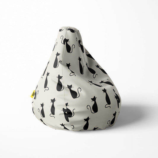 A right side image of a black cat beanbag on a white background