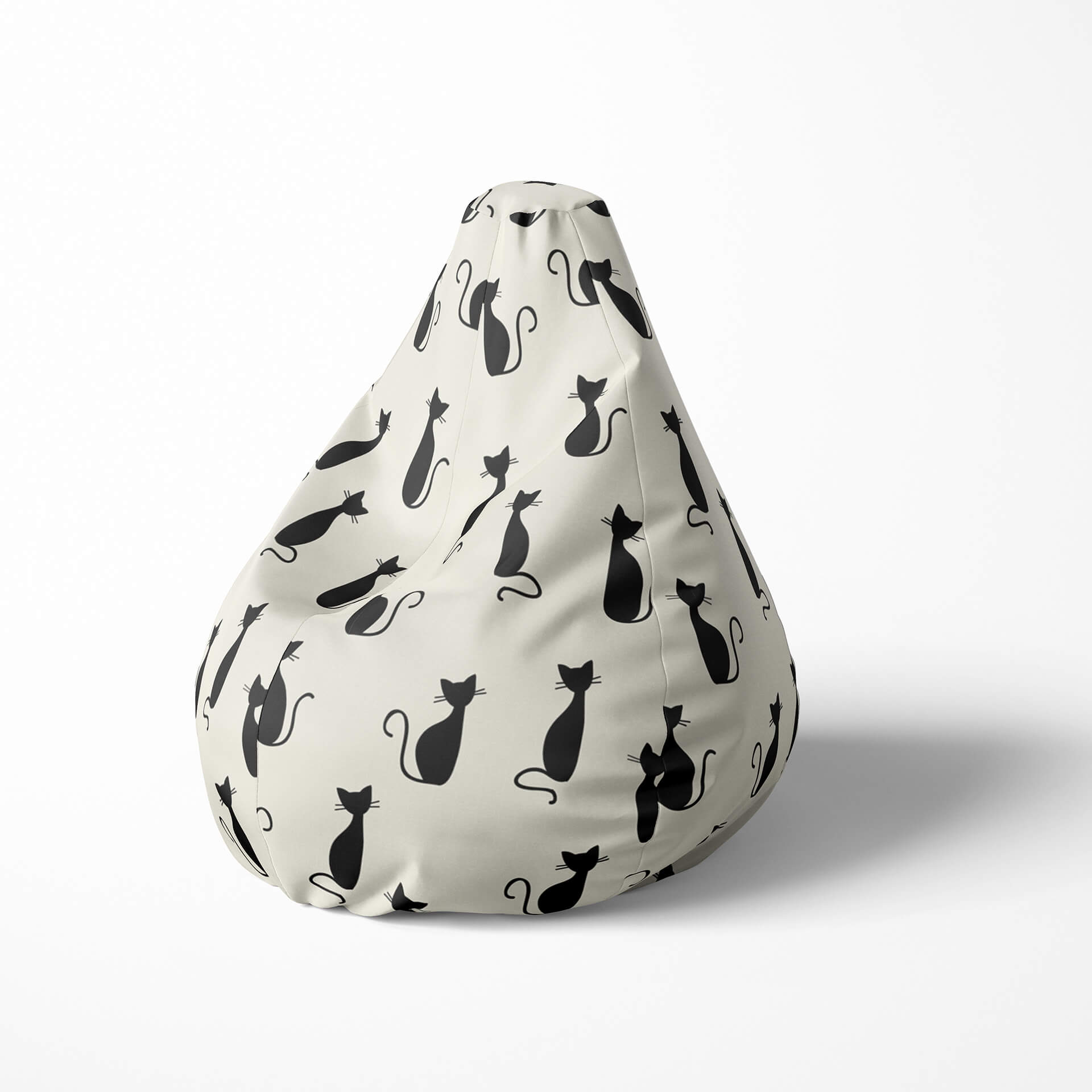 A left side image of a black cat beanbag on a white background