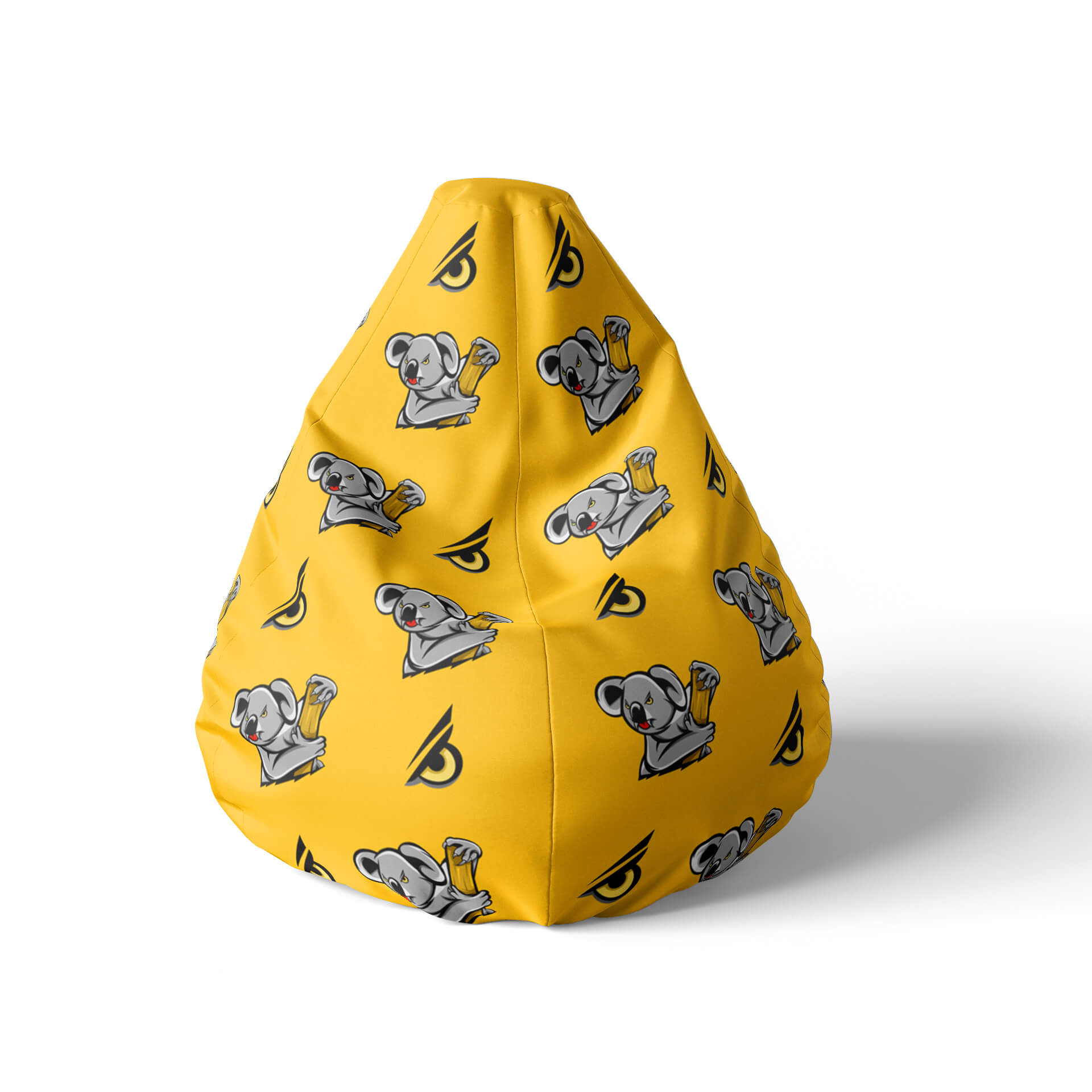 A front view image of a yellow koala beanbag on a white background.