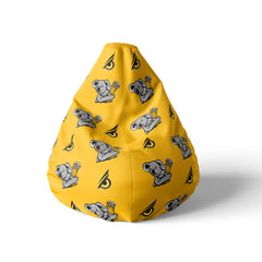 A front view image of a yellow koala beanbag on a white background.