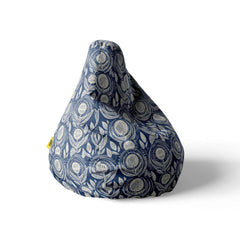 A right side image of a navy floral patterned beanbag on a white background