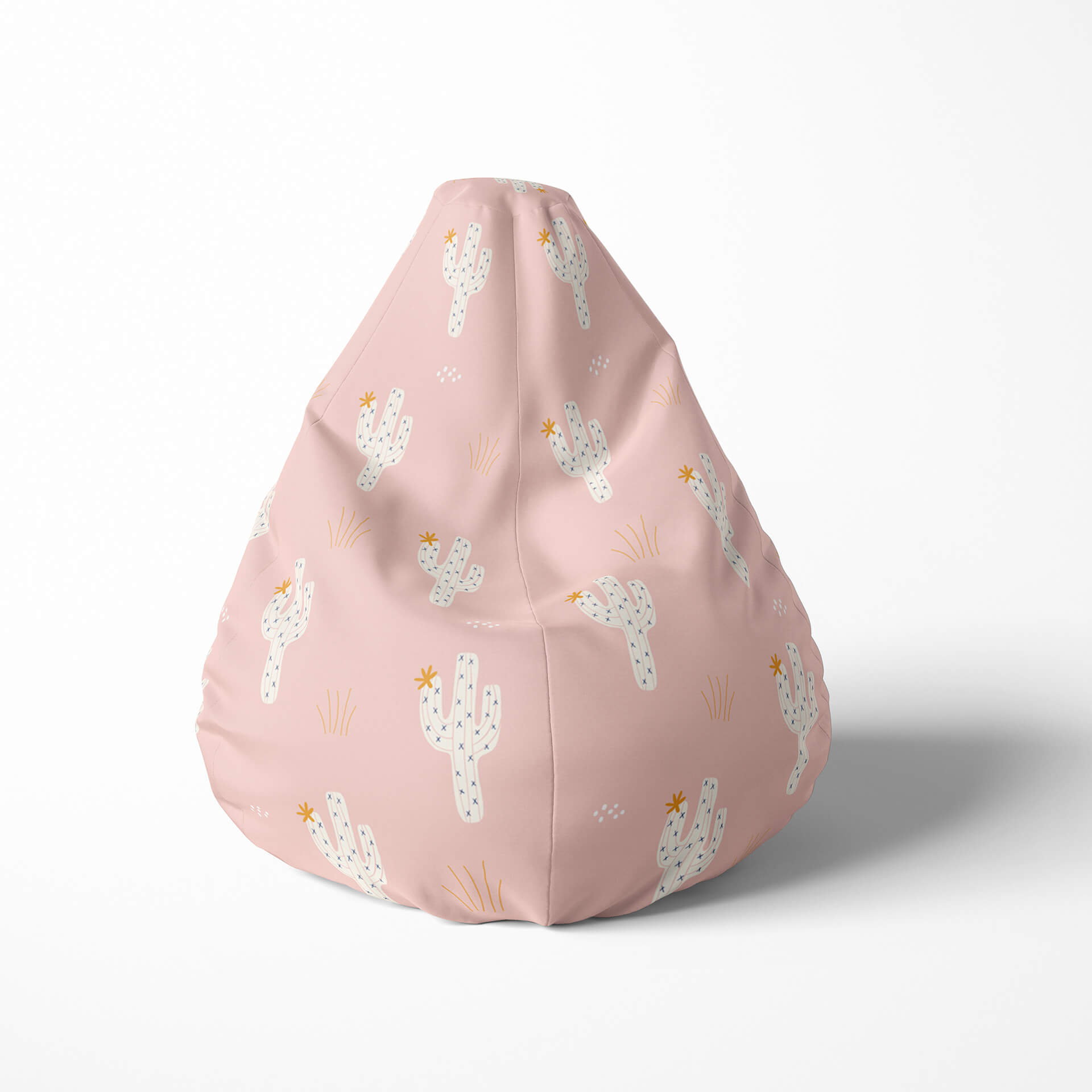 A front image of a pink cactus bean bag on a white background