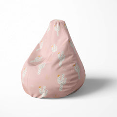 A left side image of a pink cactus bean bag on a white background