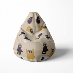 A front image of a black cat in the box beanbag on a white background