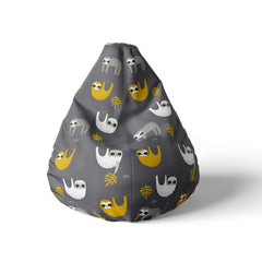 A front view image of a beanbag with sloths on a white background.