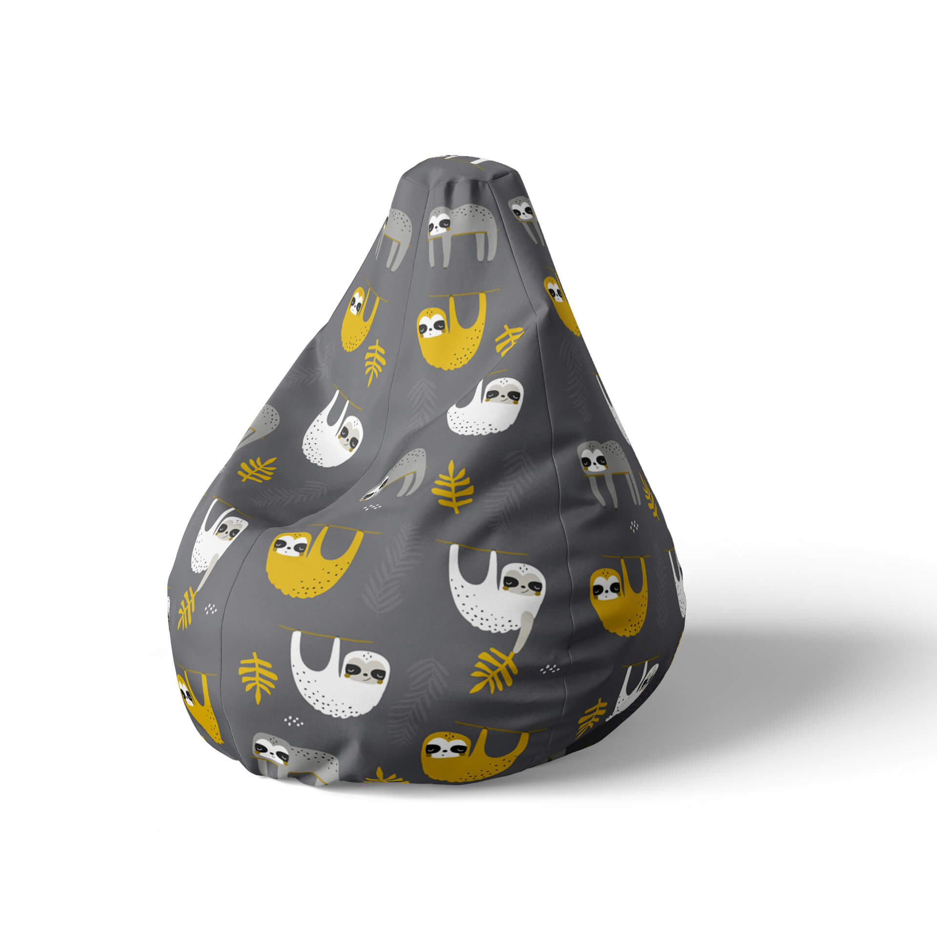 A left side image of a beanbag with sloths on a white background.