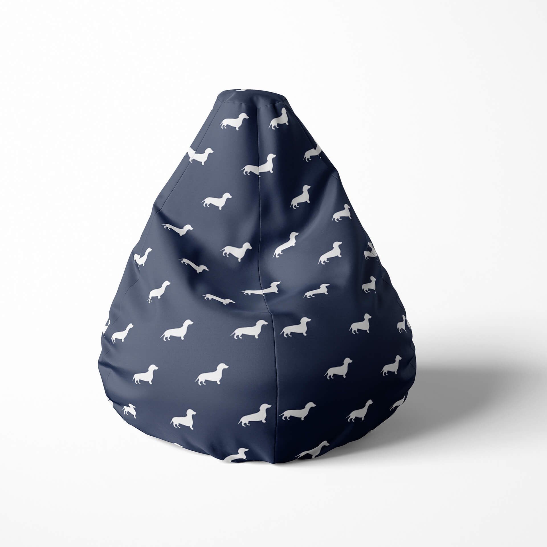 A front image of Beanbag with navy and white dachshund pattern
