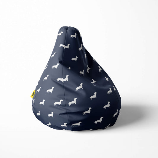 A right image of Beanbag with navy and white dachshund pattern