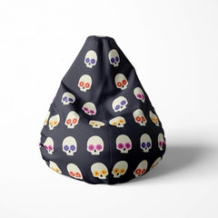 A front image of a sugar skull beanbag on a white background