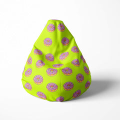 A front image of green donut beanbag on a white background