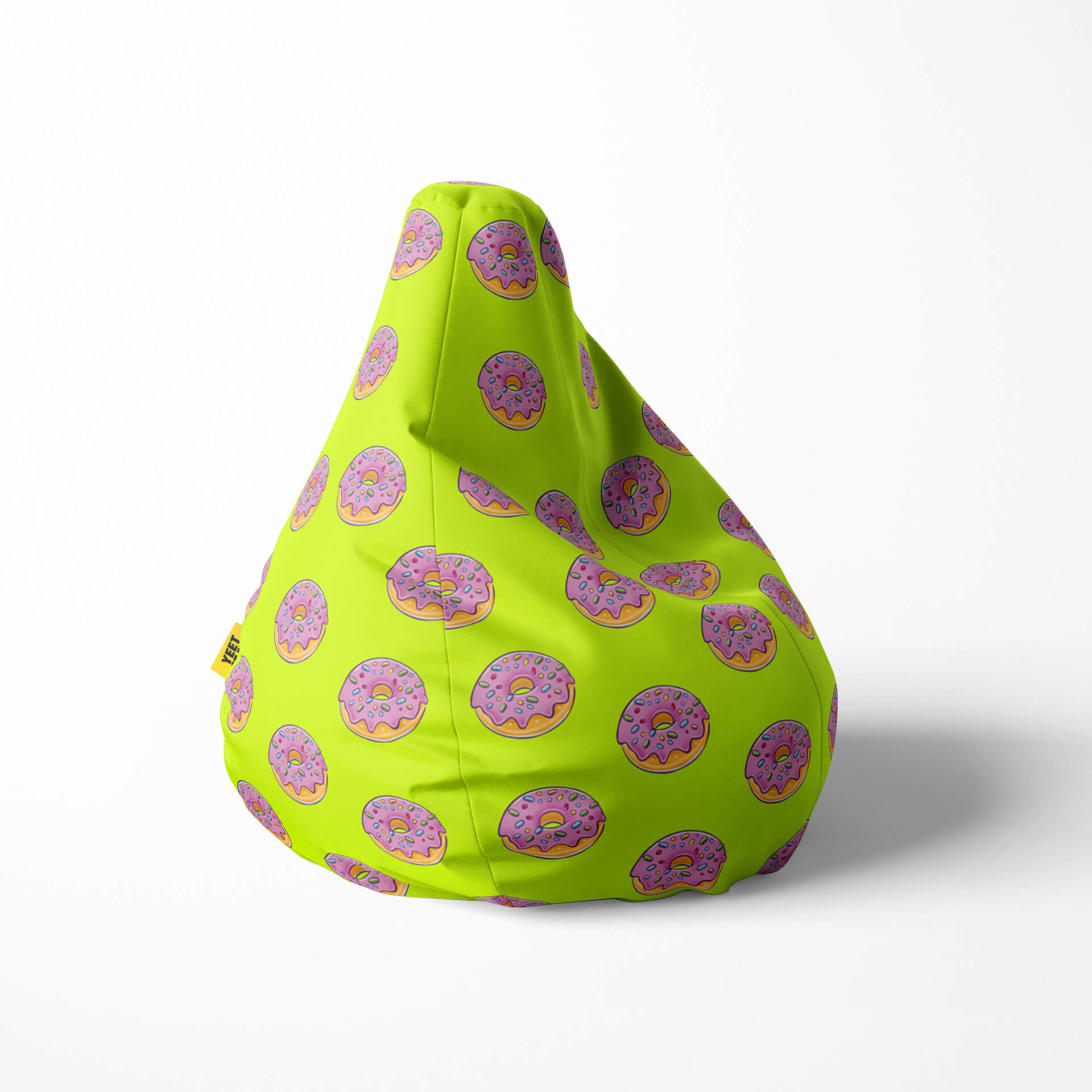 A right side image of green donut beanbag on a white background