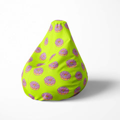 A left side image of green donut beanbag on a white background