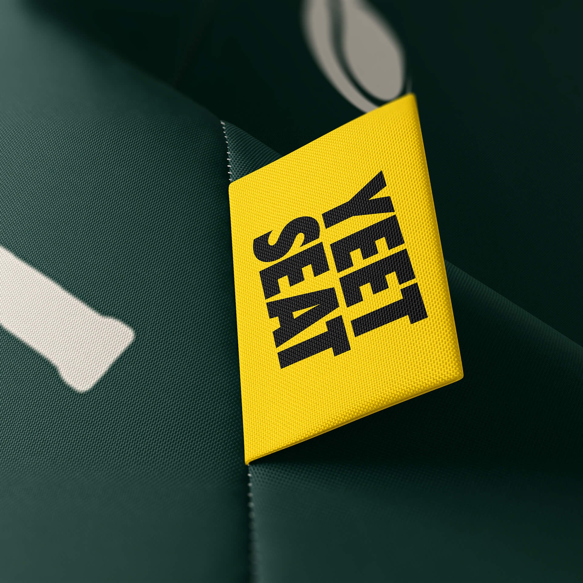 A vibrant Yeet Seat label on a bean bag side.