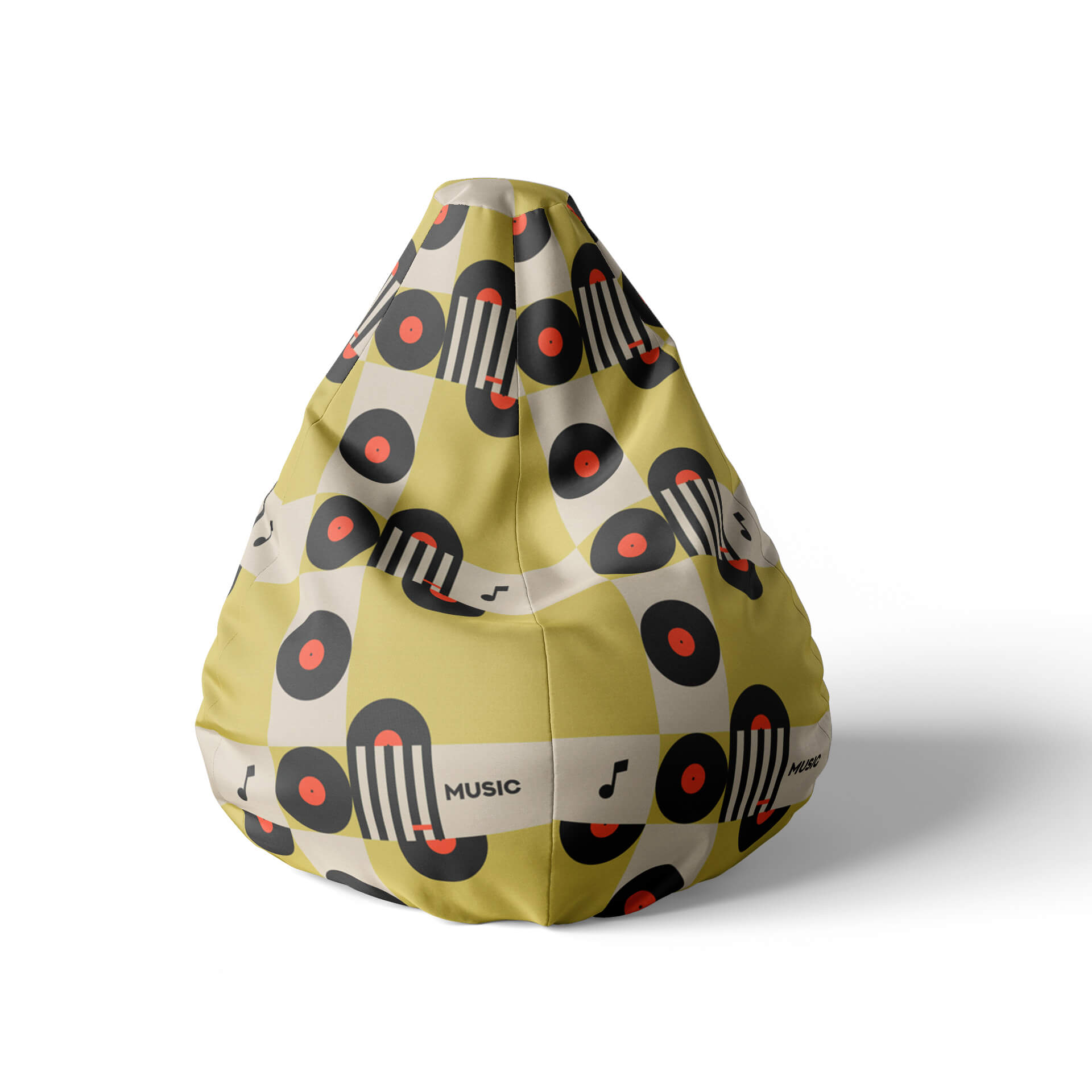 A front view image of yellow vinyl beanbag on a white background.