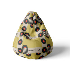 A front view image of yellow vinyl beanbag on a white background.