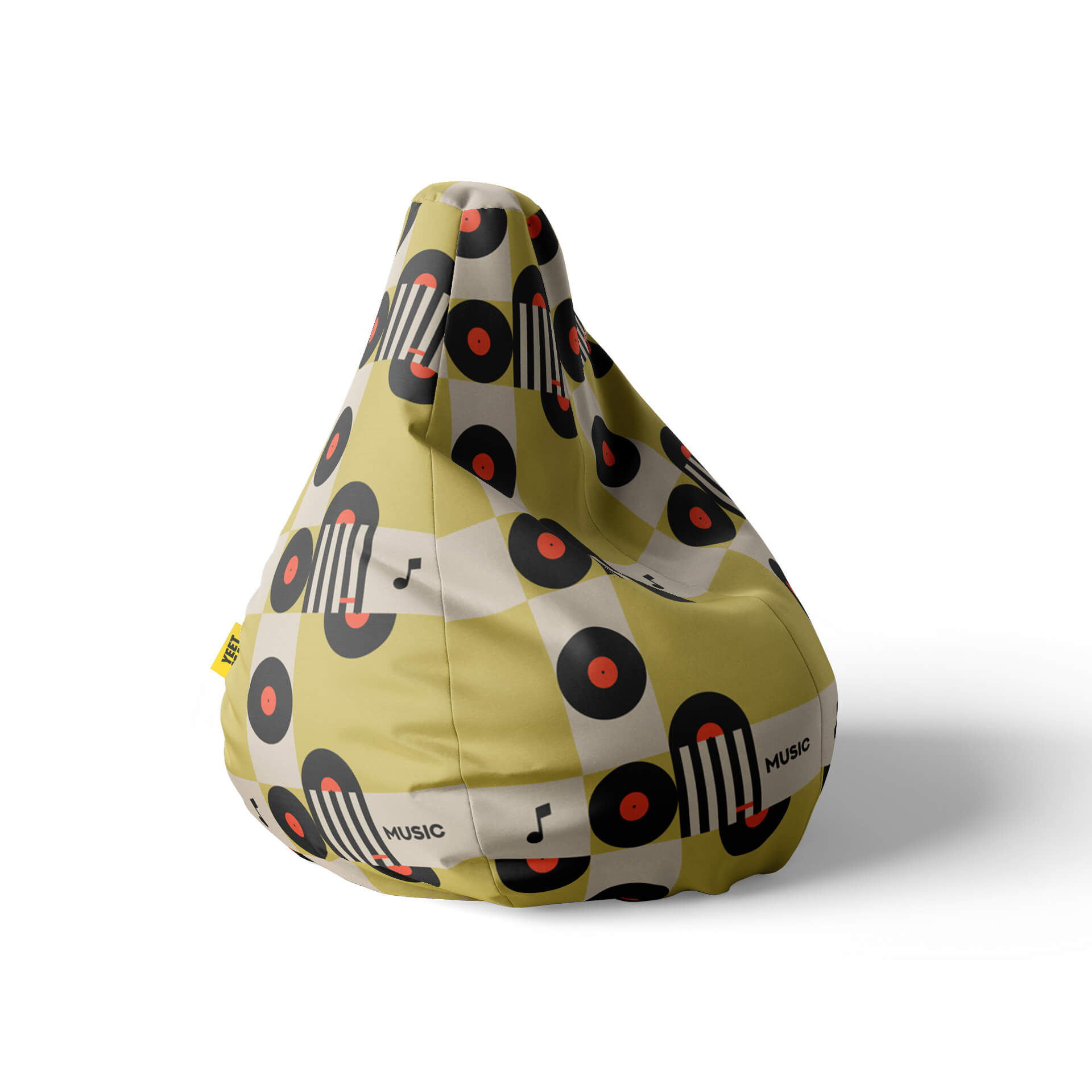 A right side image of yellow vinyl beanbag on a white background.