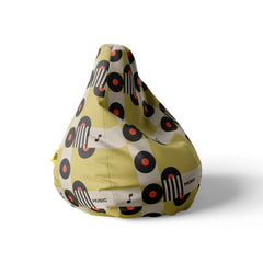 A right side image of yellow vinyl beanbag on a white background.