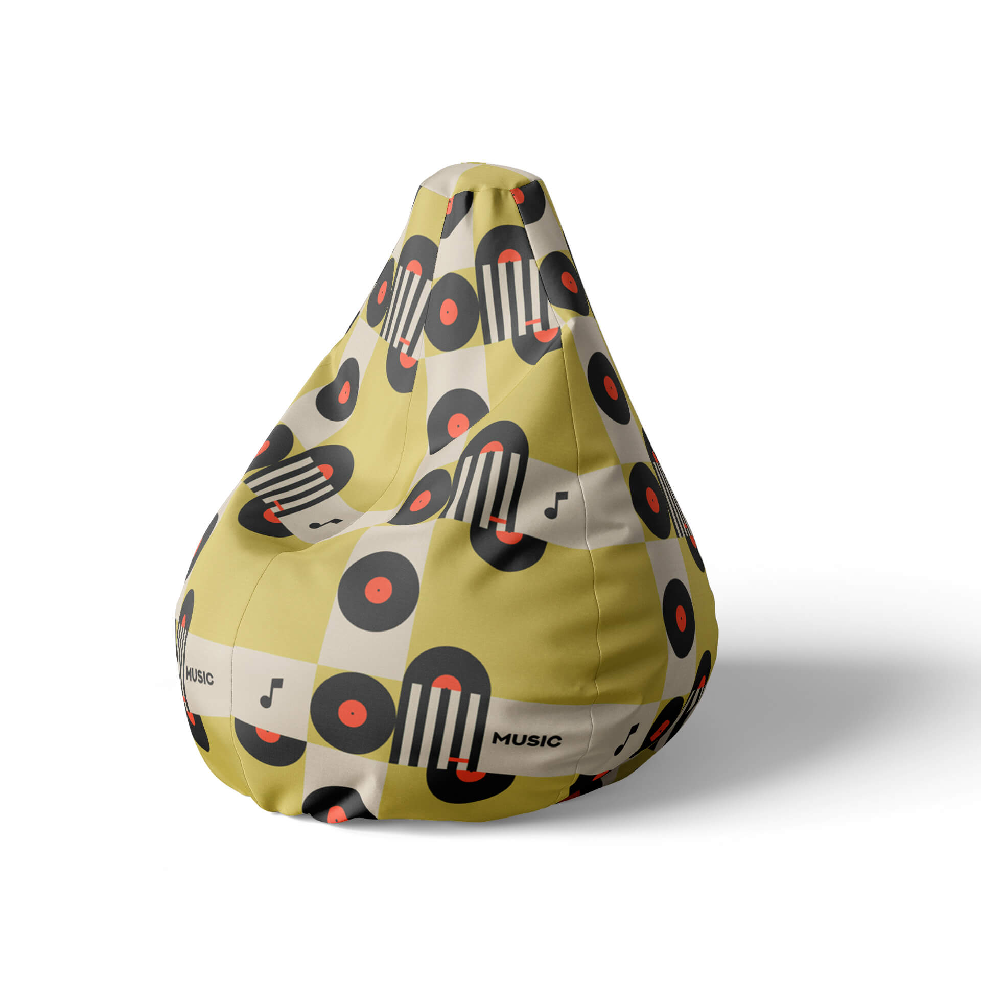 A left side image of yellow vinyl beanbag on a white background.