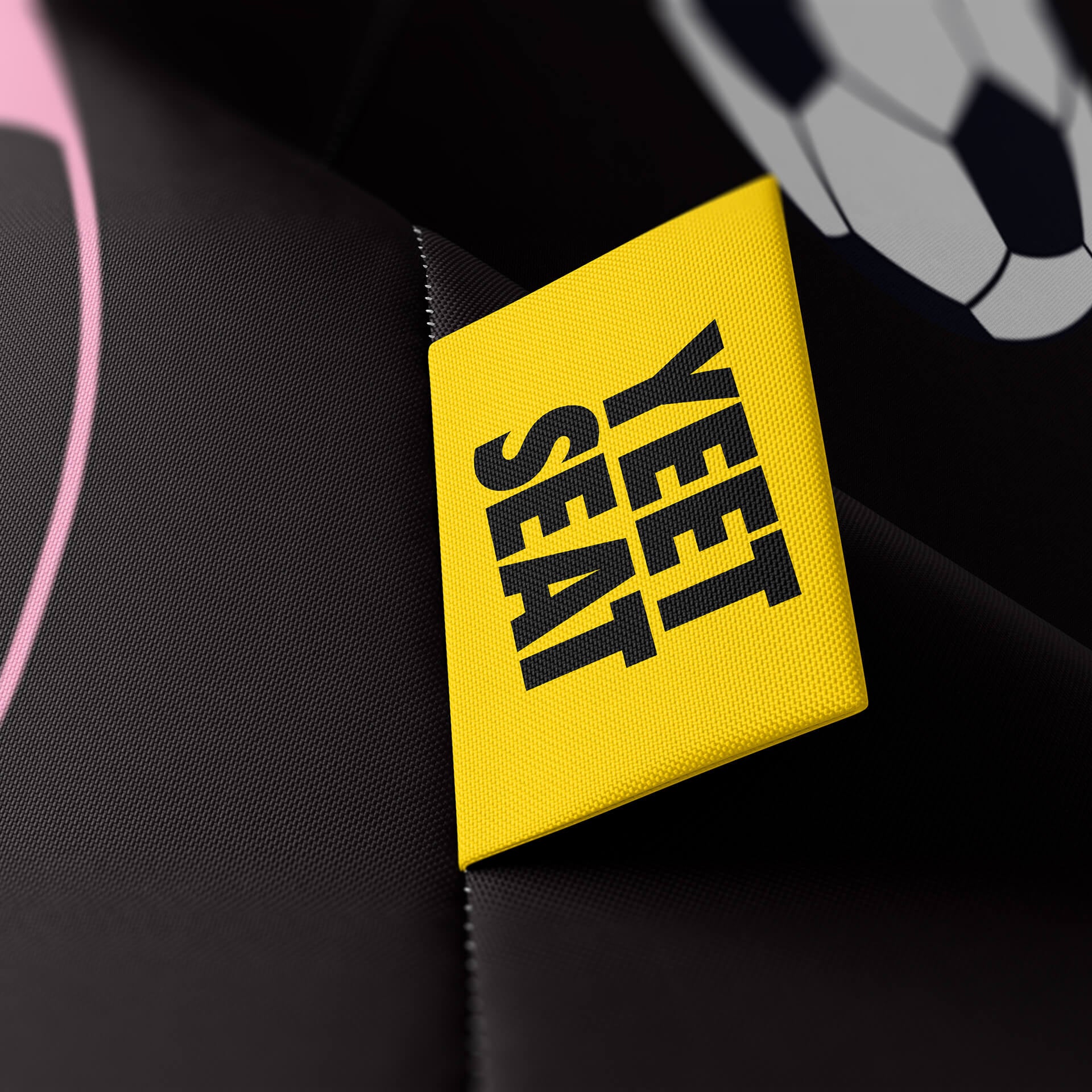 A vibrant Yeet Seat label on a bean bag side.