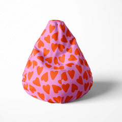 A front image of a pink and red heart beanbag on a white background
