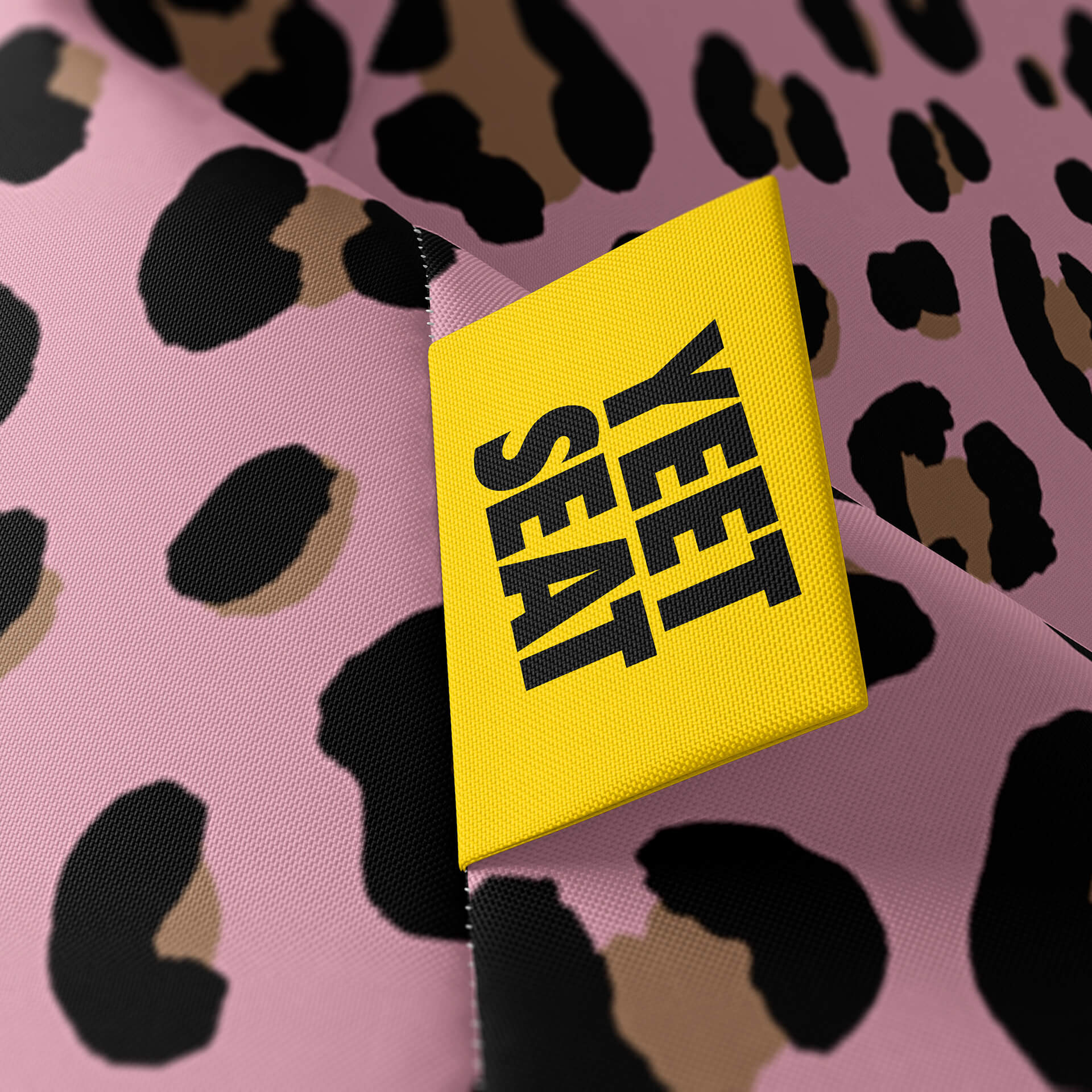 A vibrant Yeet Seat label on a bean bag side