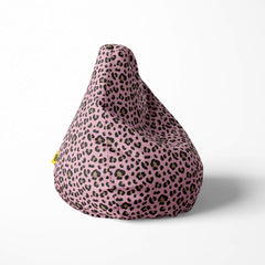 A right side image of a pink feline print beanbag on a white background