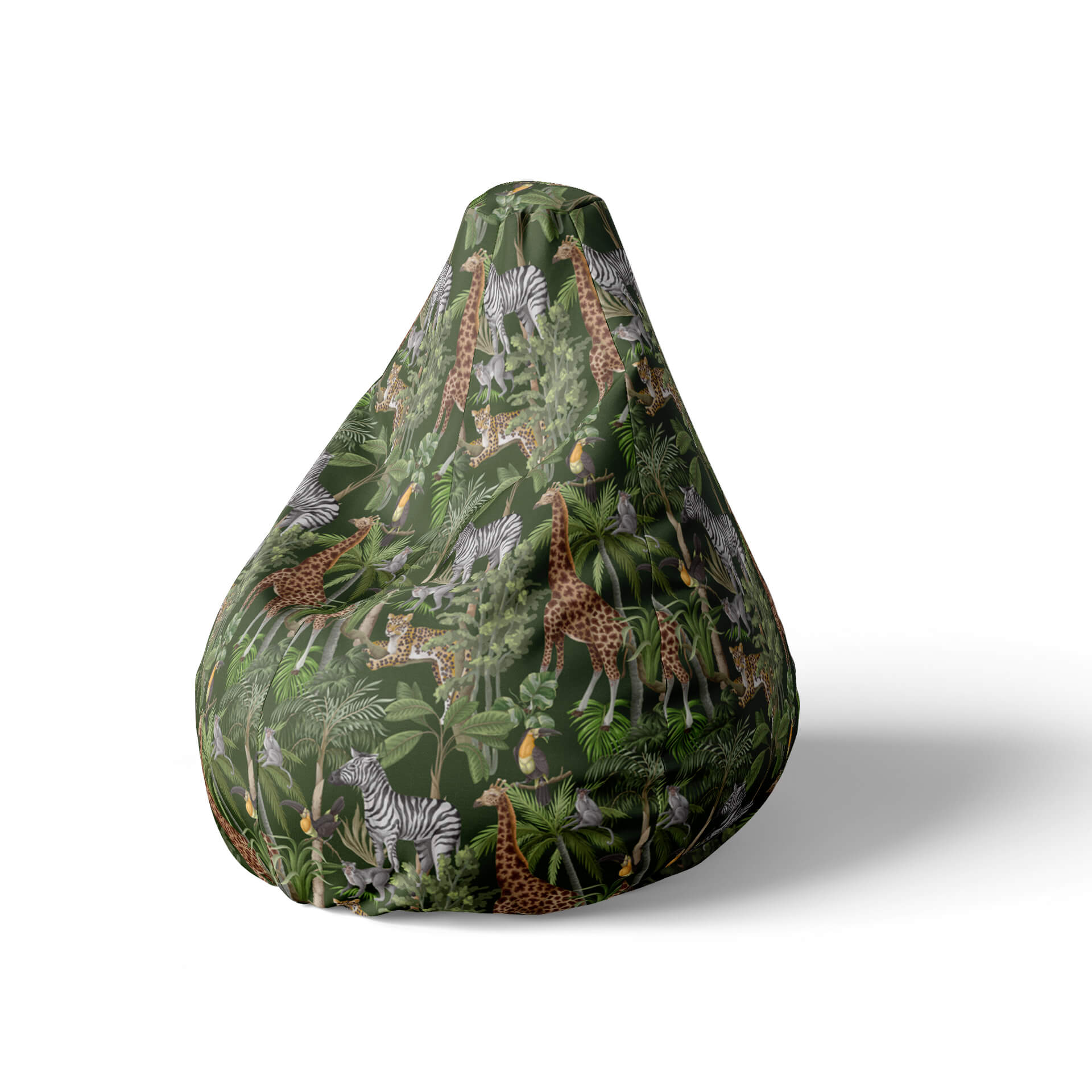 A left side image of a jungle beanbag on a white background