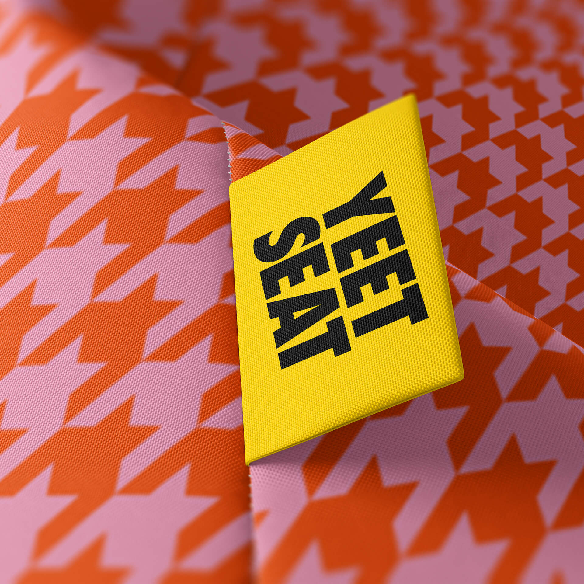 A vibrant Yeet Seat label on a bean bag side. 