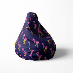 A left side image of a blue neon flamingoes beanbag on a white background