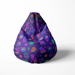 A front side image of a blue neon retro beanbag on a white background