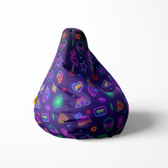 A right side image of a blue neon retro beanbag on a white background