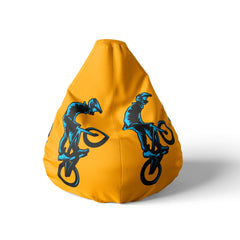 A front view image of a BMX yellow beanbag on a white background. 