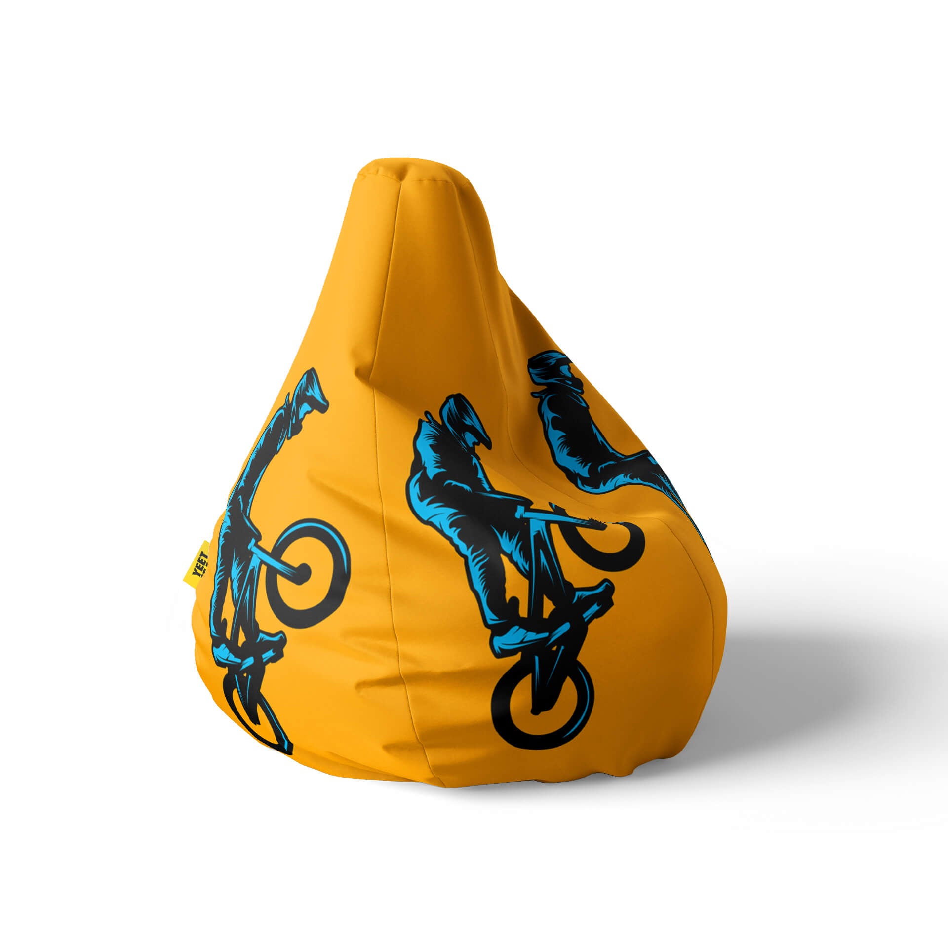 A right side image of a BMX yellow beanbag on a white background. 