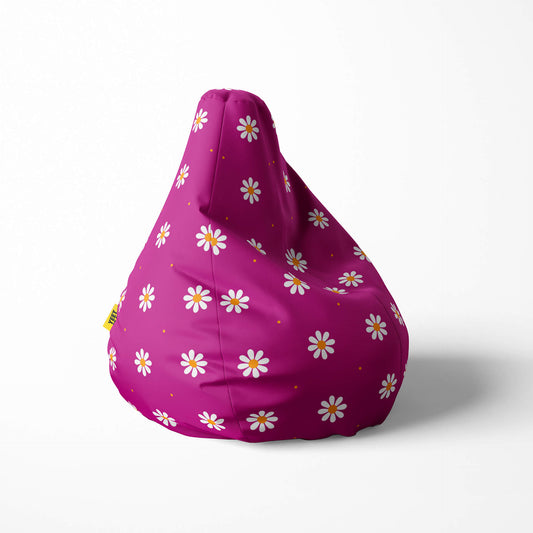 A right side image of a white and pink floral beanbag on a white background