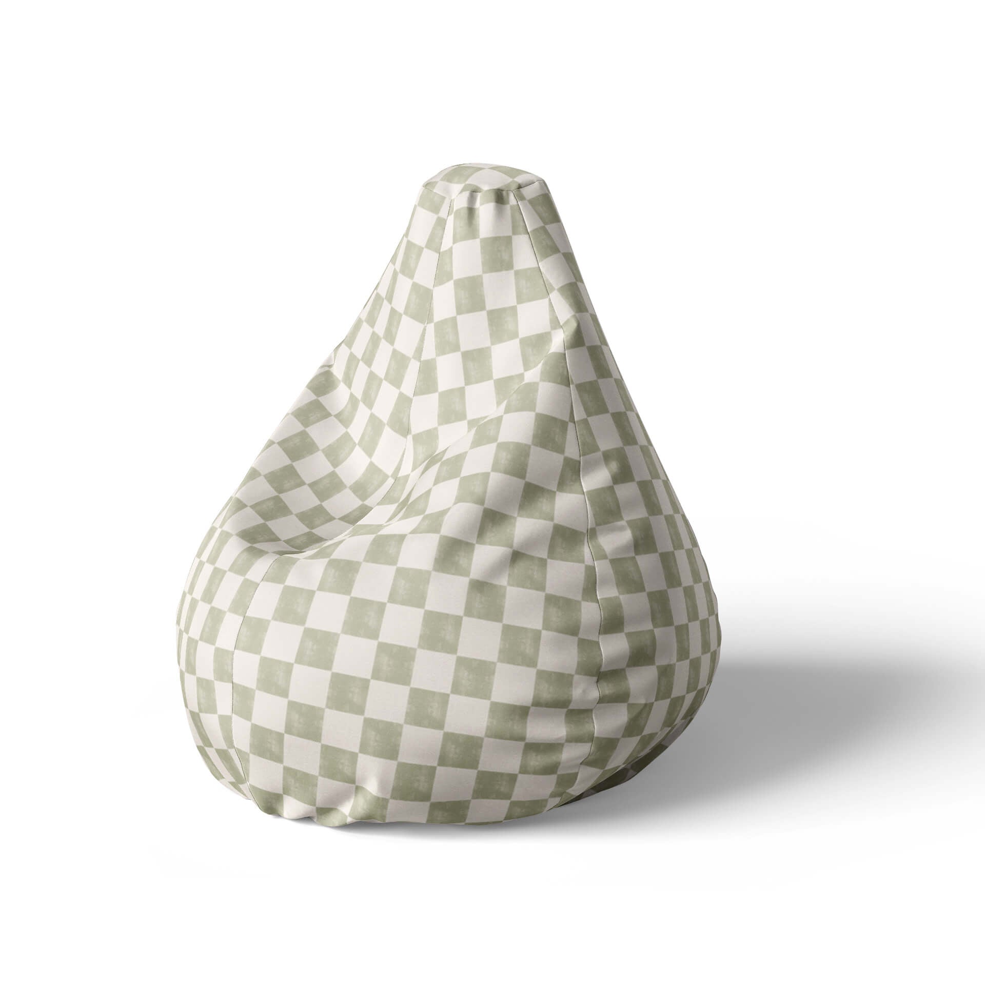 A left side image of a sage checkered beanbag on a white background.