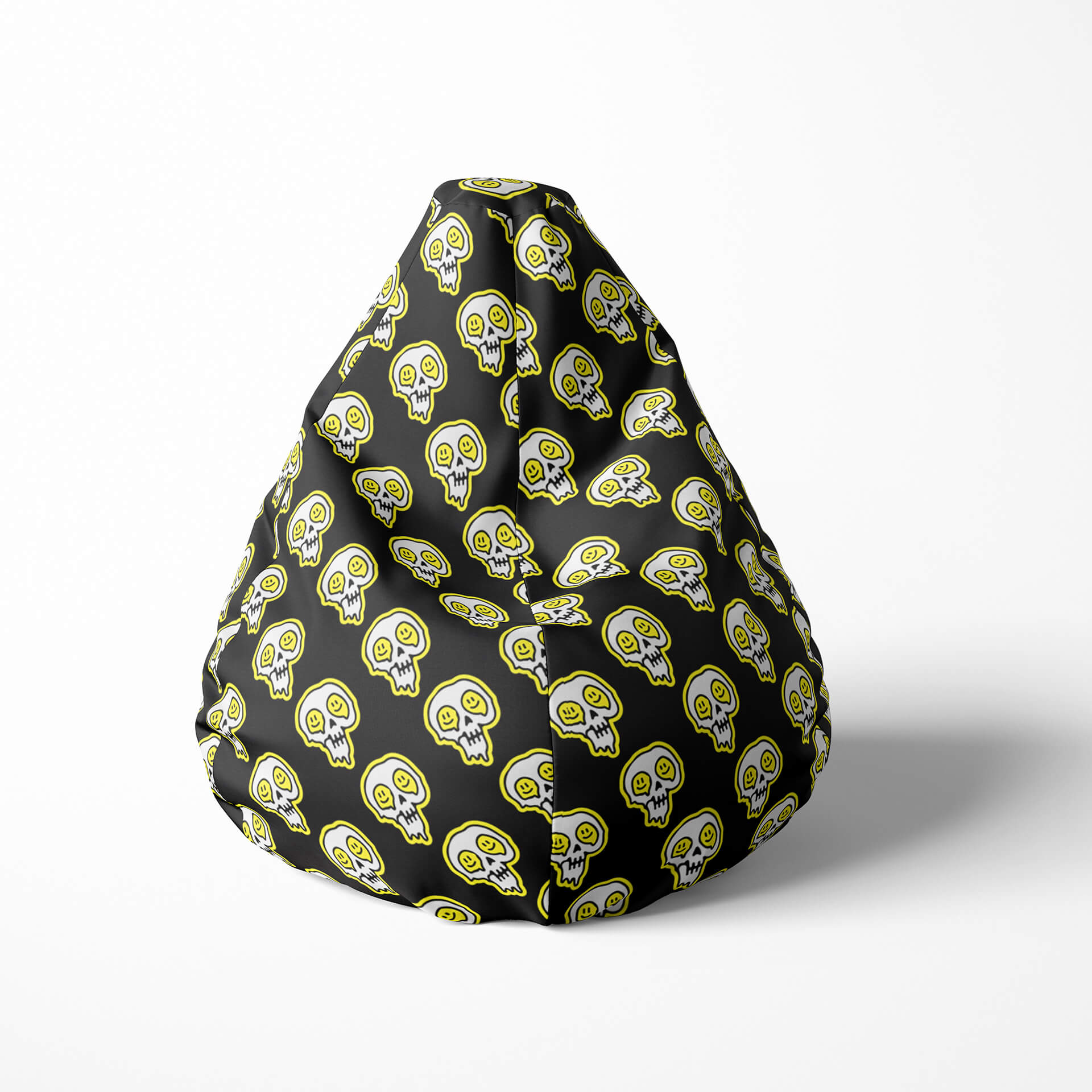 A front image of a black dumb scull beanbag on a white background