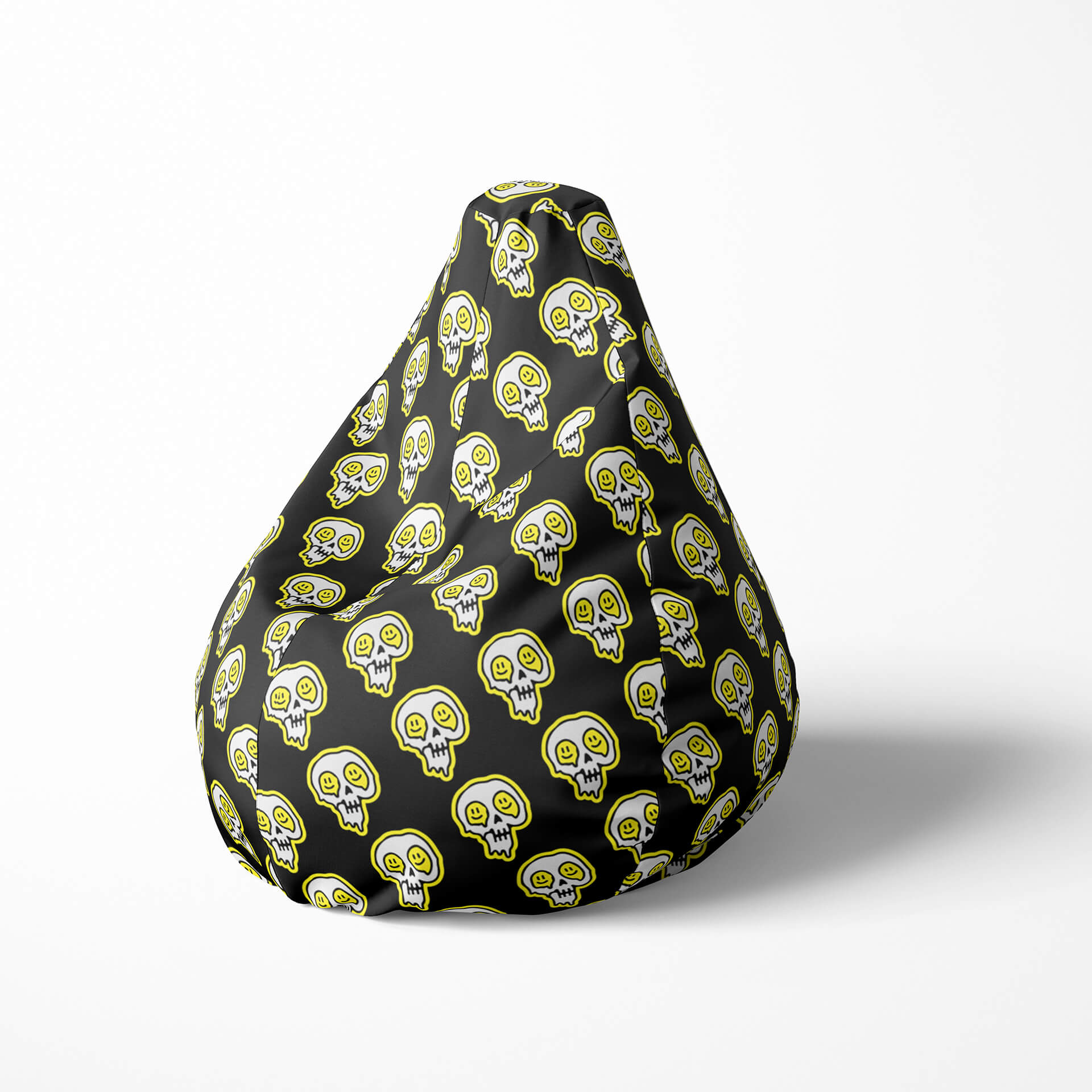 A left side image of a black dumb scull beanbag on a white background