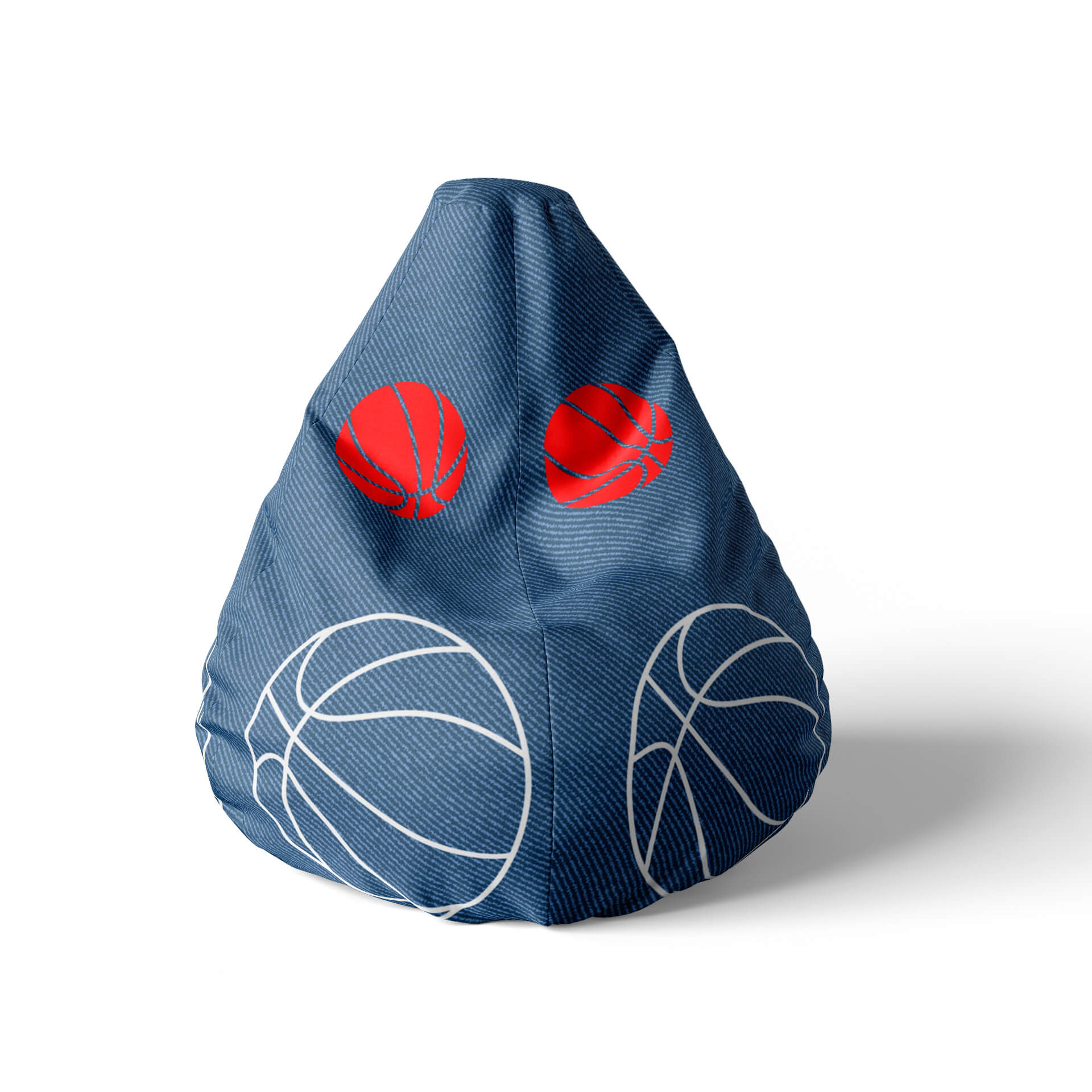 A front view image of a blue basketball beanbag on a white background.
