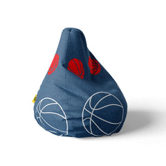 A right side image of a blue basketball beanbag on a white background.