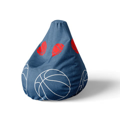 A left side image of a blue basketball beanbag on a white background.