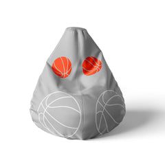 A front view image of a grey basketball beanbag on a white background.
