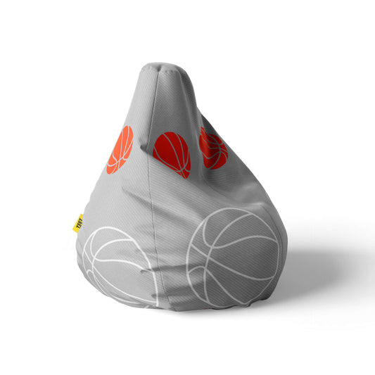 A right side image of a grey basketball beanbag on a white background.