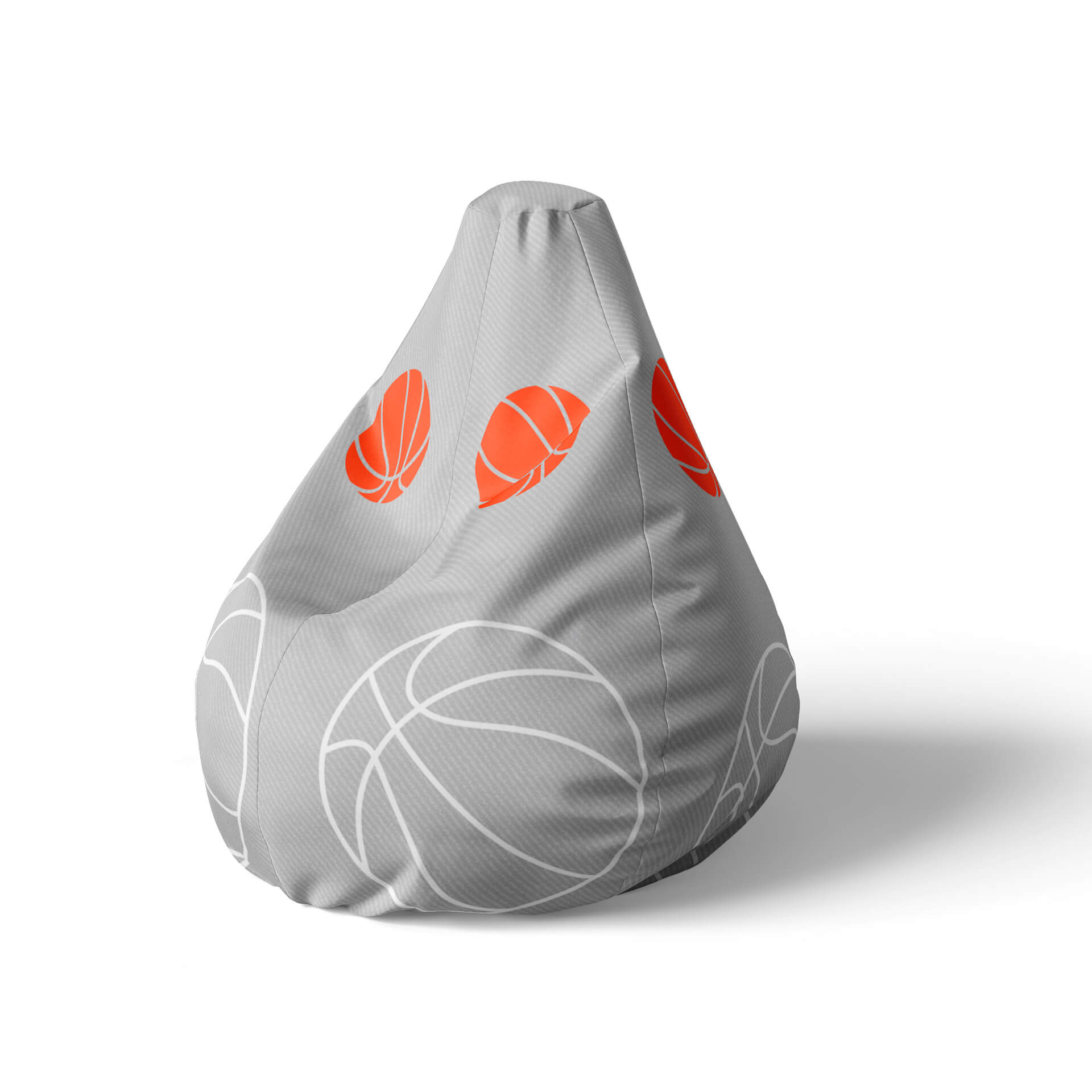 A left side image of a grey basketball beanbag on a white background.