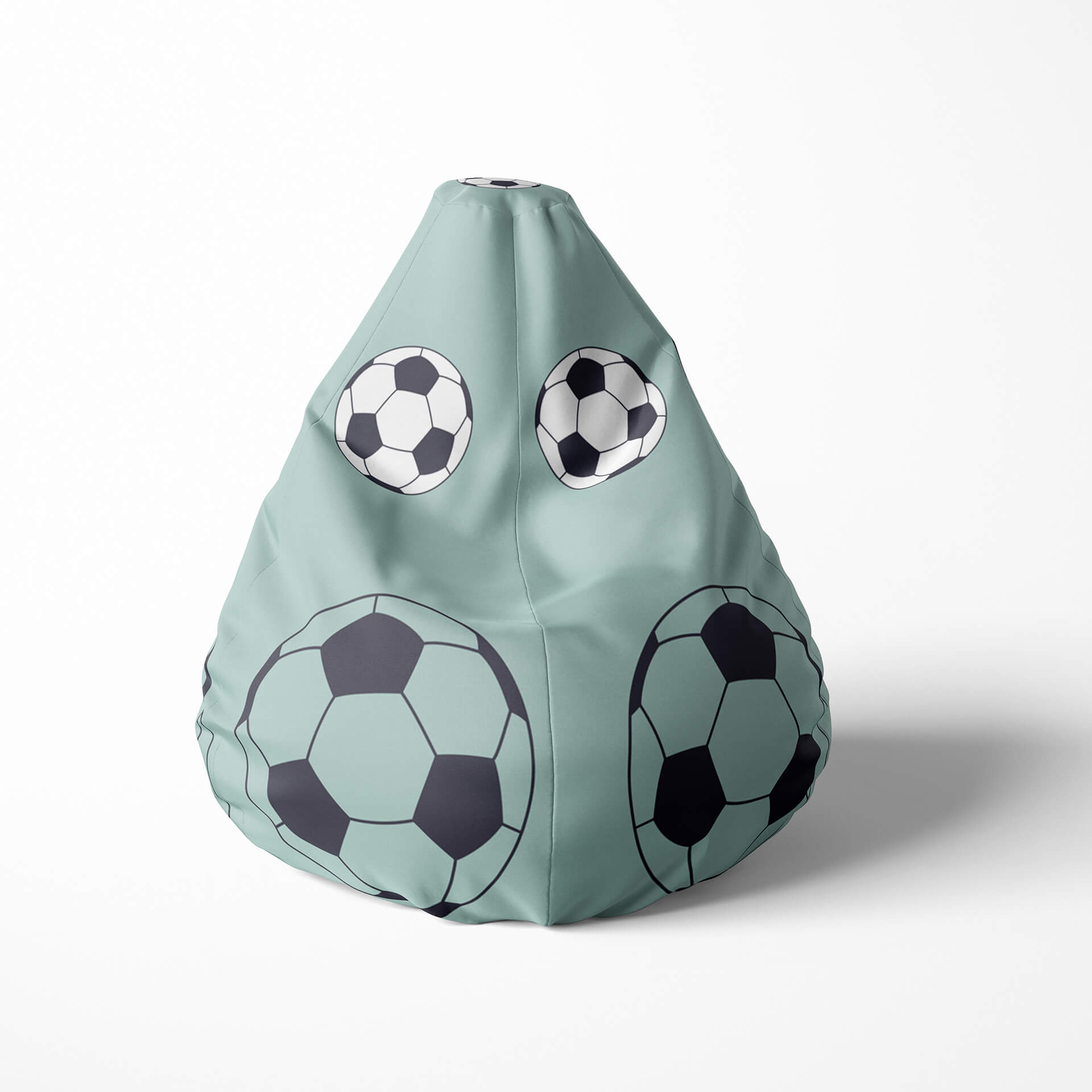 A front image of a blue football beanbag on a white background