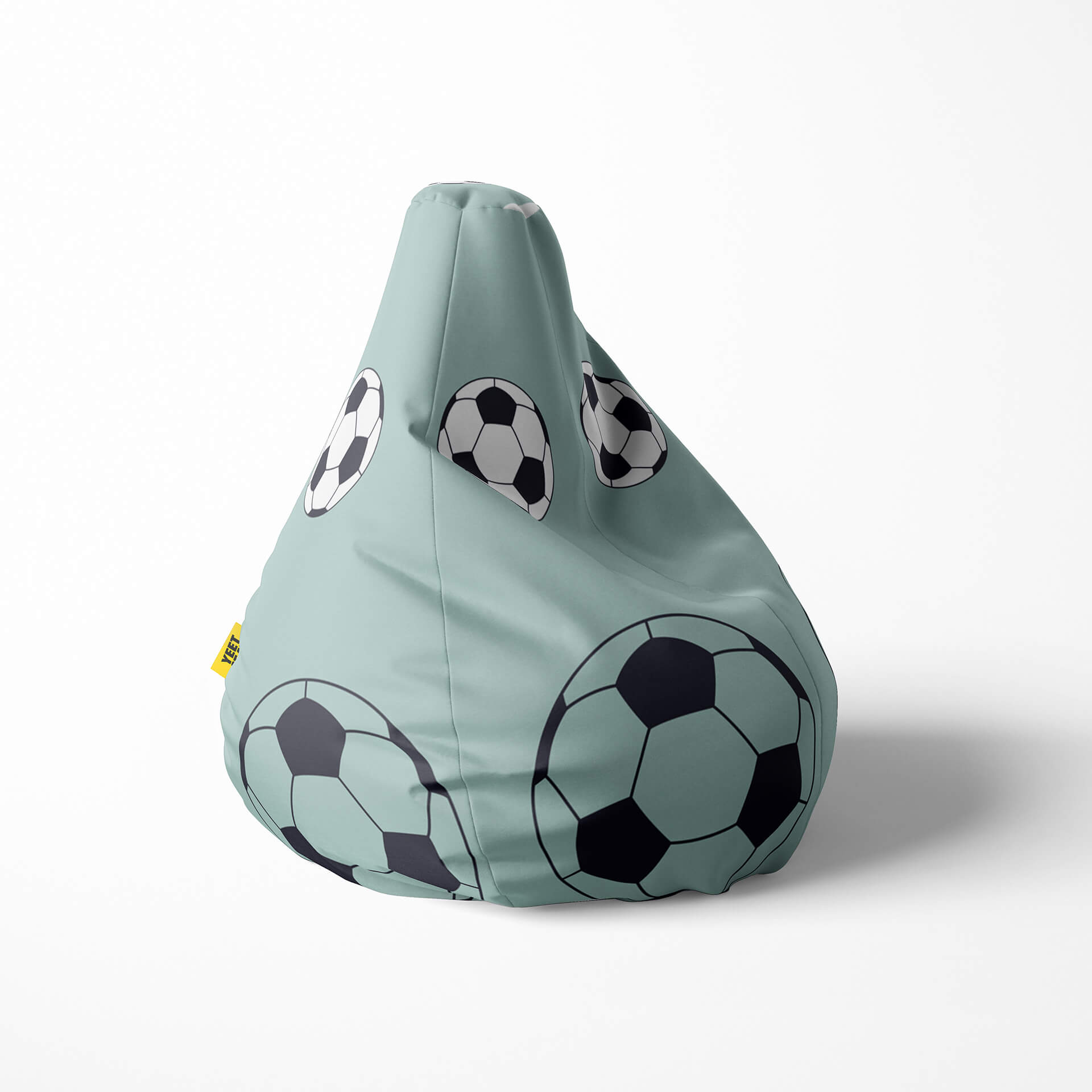 A right image of a blue football beanbag on a white background