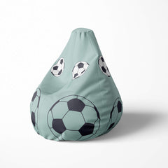 A left image of a blue football beanbag on a white background